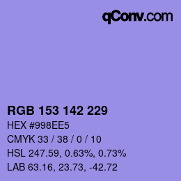 Color code: RGB 153 142 229 | qconv.com