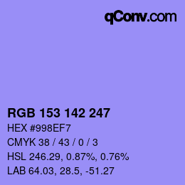 カラーコード: RGB 153 142 247 | qconv.com