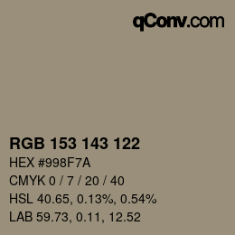 Color code: RGB 153 143 122 | qconv.com