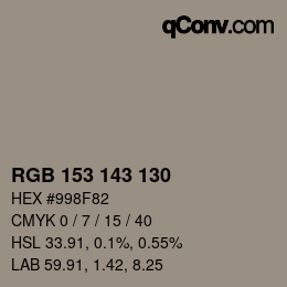 Código de color: RGB 153 143 130 | qconv.com