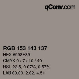 Código de color: RGB 153 143 137 | qconv.com