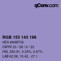 カラーコード: RGB 153 143 198 | qconv.com