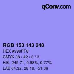 カラーコード: RGB 153 143 248 | qconv.com