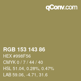 Color code: RGB 153 143 86 | qconv.com