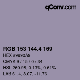 カラーコード: RGB 153 144.4 169 | qconv.com