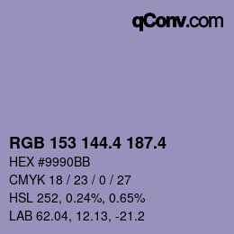 カラーコード: RGB 153 144.4 187.4 | qconv.com
