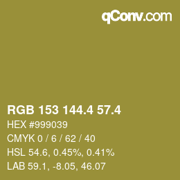 カラーコード: RGB 153 144.4 57.4 | qconv.com