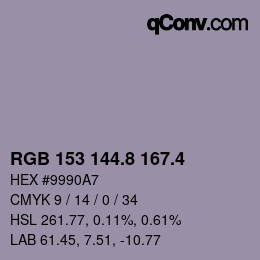 カラーコード: RGB 153 144.8 167.4 | qconv.com
