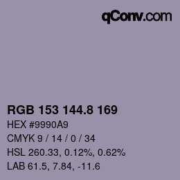 カラーコード: RGB 153 144.8 169 | qconv.com