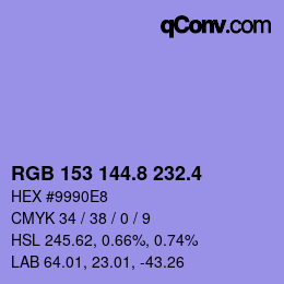 カラーコード: RGB 153 144.8 232.4 | qconv.com