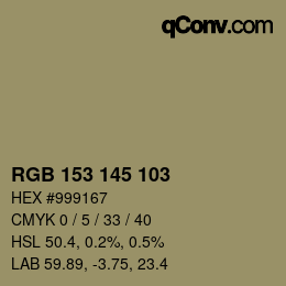 Farbcode: RGB 153 145 103 | qconv.com