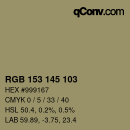 颜色代码: RGB 153 145 103 | qconv.com