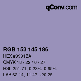 Color code: RGB 153 145 186 | qconv.com