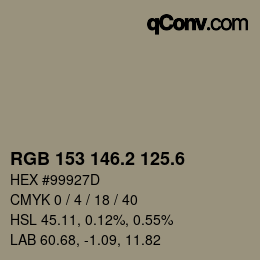 カラーコード: RGB 153 146.2 125.6 | qconv.com