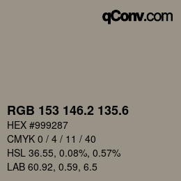 カラーコード: RGB 153 146.2 135.6 | qconv.com