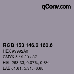カラーコード: RGB 153 146.2 160.6 | qconv.com