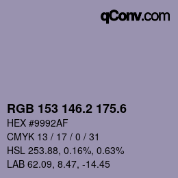 カラーコード: RGB 153 146.2 175.6 | qconv.com