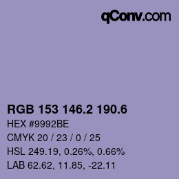 カラーコード: RGB 153 146.2 190.6 | qconv.com