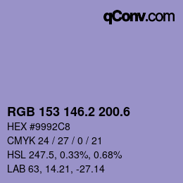 カラーコード: RGB 153 146.2 200.6 | qconv.com