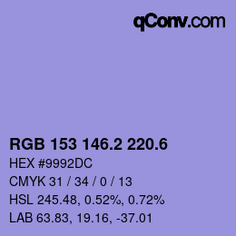 カラーコード: RGB 153 146.2 220.6 | qconv.com