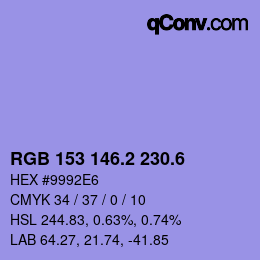 カラーコード: RGB 153 146.2 230.6 | qconv.com
