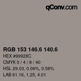 カラーコード: RGB 153 146.6 140.6 | qconv.com