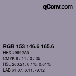 カラーコード: RGB 153 146.6 165.6 | qconv.com