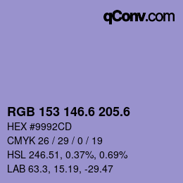 カラーコード: RGB 153 146.6 205.6 | qconv.com