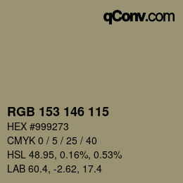 颜色代码: RGB 153 146 115 | qconv.com