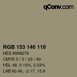 Color code: RGB 153 146 118 | qconv.com