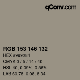 颜色代码: RGB 153 146 132 | qconv.com