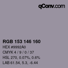 Código de color: RGB 153 146 160 | qconv.com