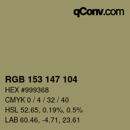 Código de color: RGB 153 147 104 | qconv.com