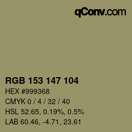 颜色代码: RGB 153 147 104 | qconv.com