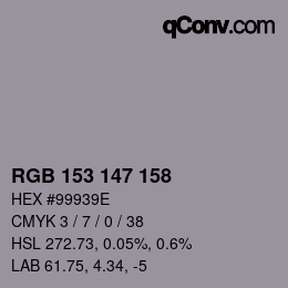 カラーコード: RGB 153 147 158 | qconv.com
