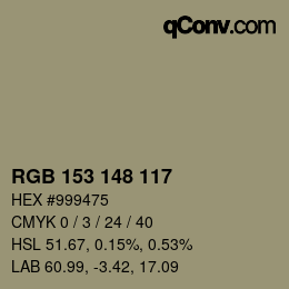 颜色代码: RGB 153 148 117 | qconv.com