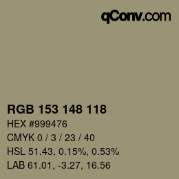 Color code: RGB 153 148 118 | qconv.com