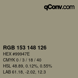 カラーコード: RGB 153 148 126 | qconv.com
