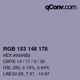 Código de color: RGB 153 148 178 | qconv.com