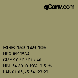 Color code: RGB 153 149 106 | qconv.com