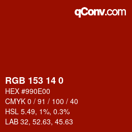 颜色代码: RGB 153 14 0 | qconv.com