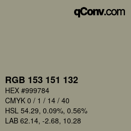 Código de color: RGB 153 151 132 | qconv.com