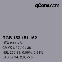 Color code: RGB 153 151 162 | qconv.com
