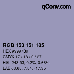 Color code: RGB 153 151 185 | qconv.com