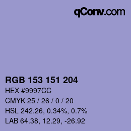 カラーコード: RGB 153 151 204 | qconv.com