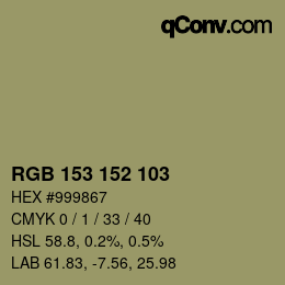 カラーコード: RGB 153 152 103 | qconv.com