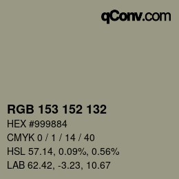カラーコード: RGB 153 152 132 | qconv.com