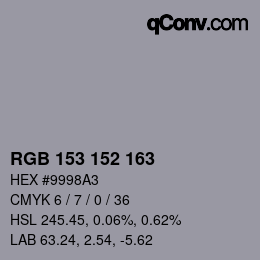 カラーコード: RGB 153 152 163 | qconv.com