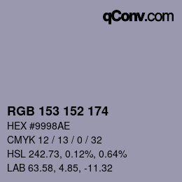 Color code: RGB 153 152 174 | qconv.com