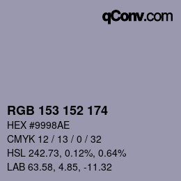 カラーコード: RGB 153 152 174 | qconv.com